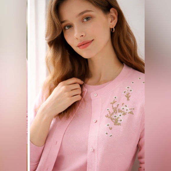 NWT Hill House Audrey Wool Floral Embroidery Cardigan & Top- Matching Set Sz M - Picture 3 of 16